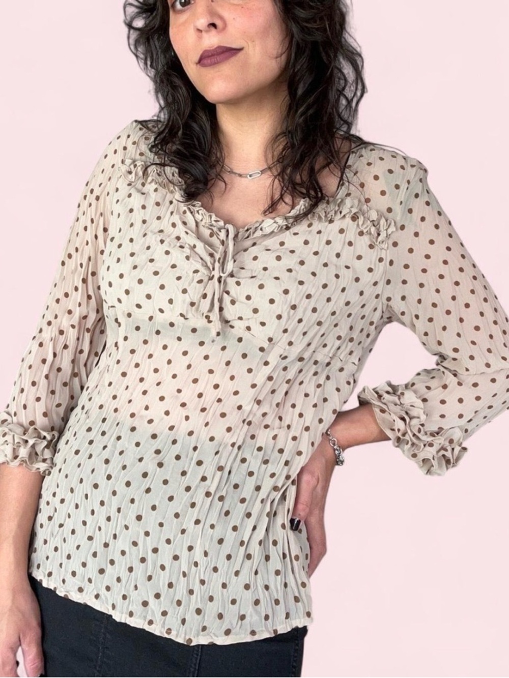 Women’s Cream Polka Dot Ruffle Blouse